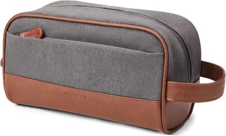 Vorspack Canvas Toiletry Bag - Water Resistant Travel Bag for Toiletries, Accessories, Gifts for Men - Grey